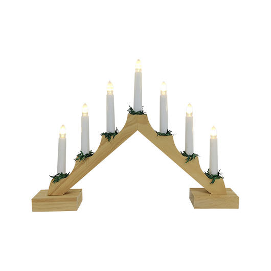 Christmas Candle Bridge Wood Finish Arch 7 Twinkling Candlesticks with Replaceable LED Bulbs