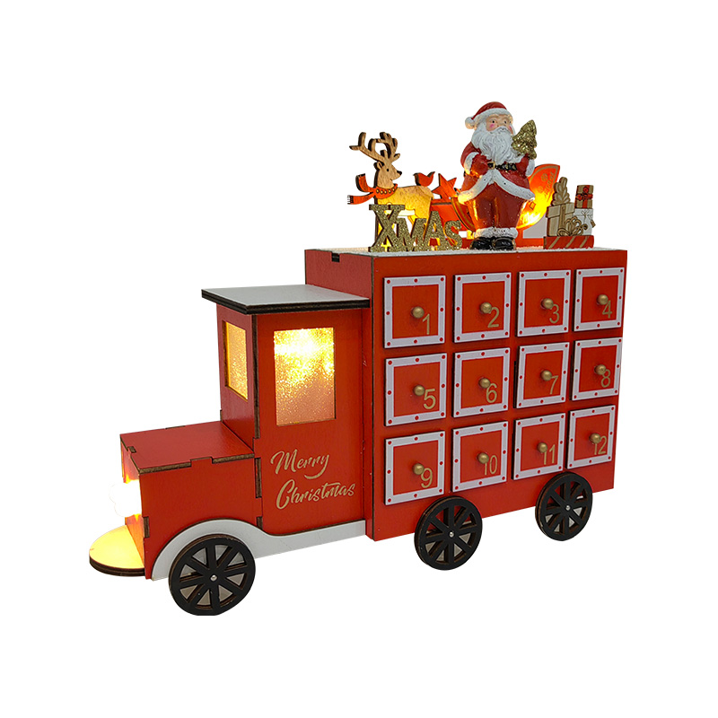 Pre-Lit Wooden Truck Advent Calendar Christmas Decoration Multi-Colour