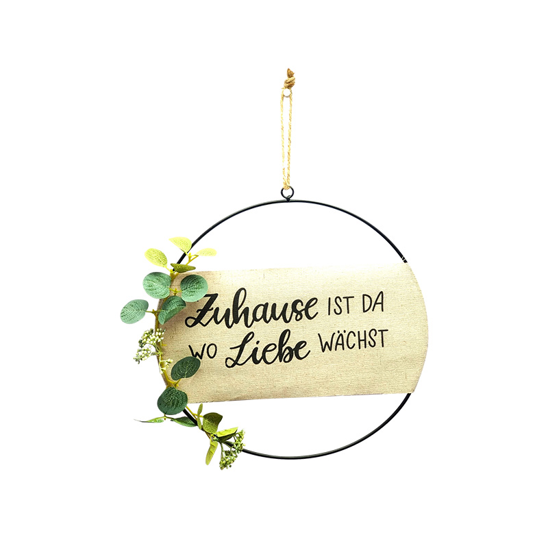 Round Wire Hanging Decoration Wall Decoration Spring Garland With Leaves and Lettering