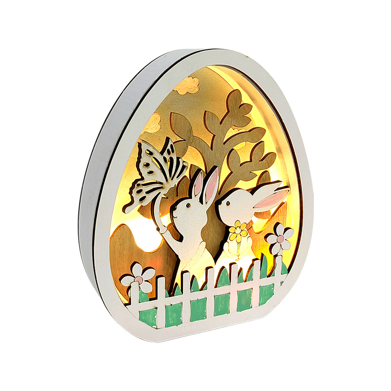 Wooden Easter Egg - Decorative Egg with Rabbit Table Decoration for Easter and Spring 