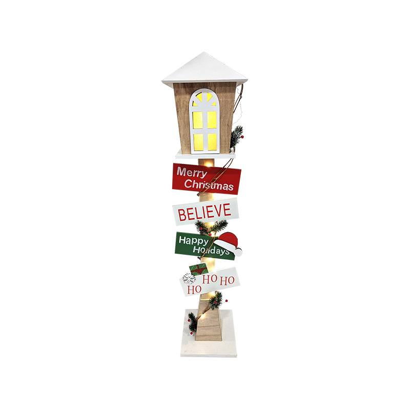 White Topped Wooden Lamppost With Christmas Board Signs