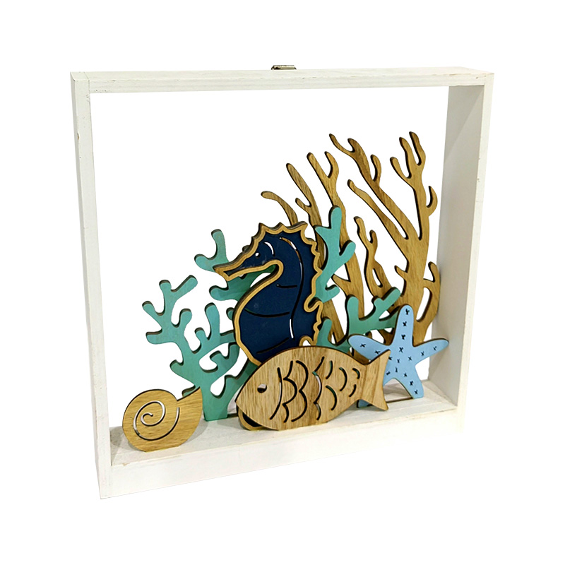 Wooden Nautical Display Tabletop, Beach Marine Fish Decoration for Home