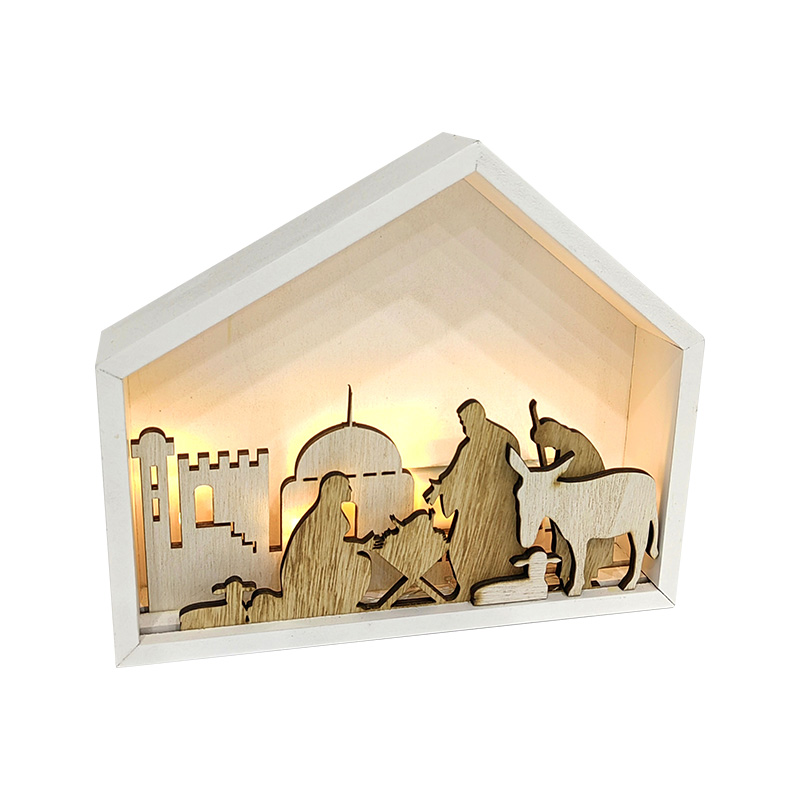 Pre-Lit Christmas Wooden Nativity Scene House Frame Illuminated