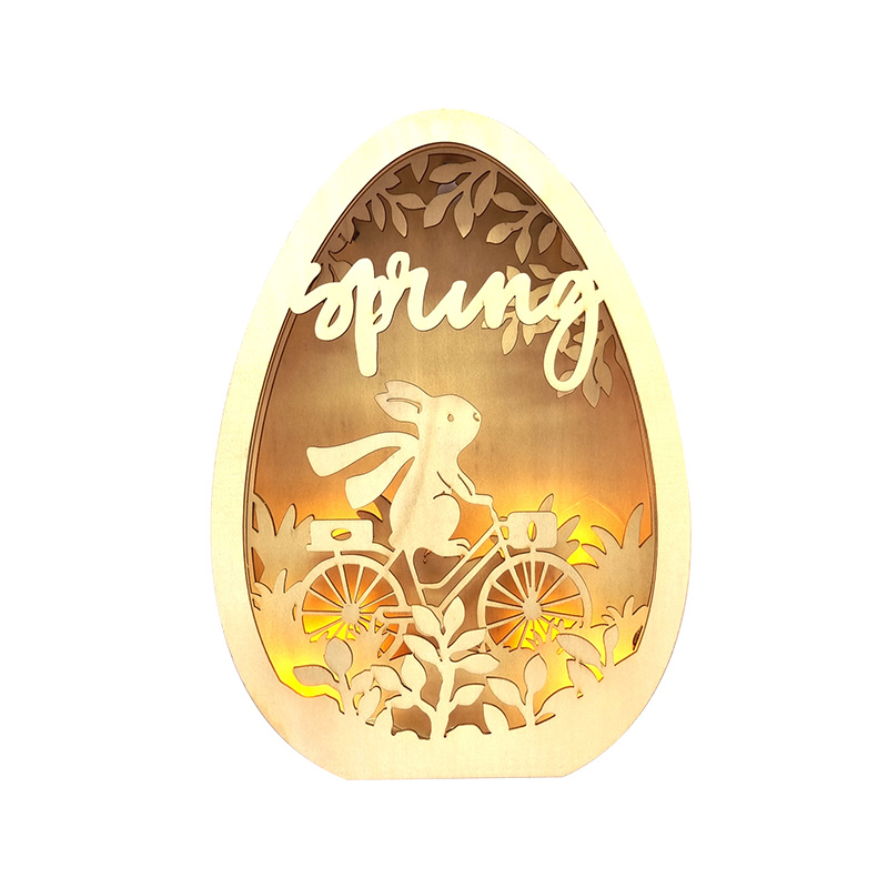 Wooden Easter Eggs - Wooden Embellishments Easter LED Light Decoration Bunny for Happy Easter Home Decor
