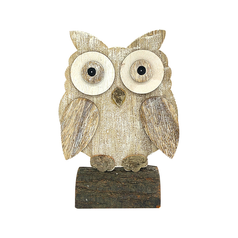 Log Base Owl Board Decor Wooden Owl Fall Harvest Ornament 