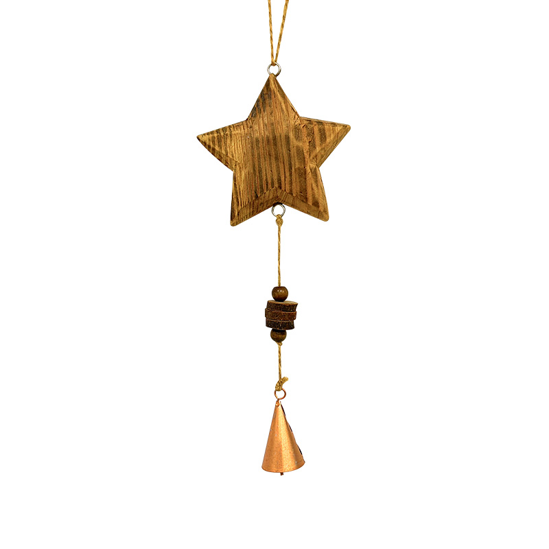 Rural Star Tinkle Bell Rope Wooden Pendant