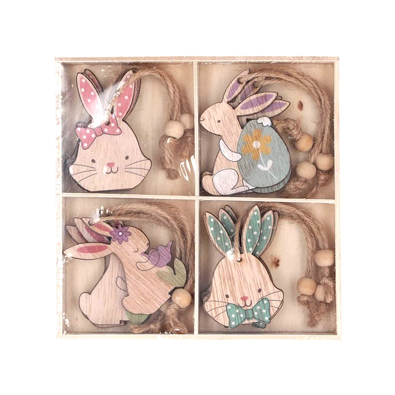 Pastel Wooden Bunny Decorations - Box of 12, Multicolor