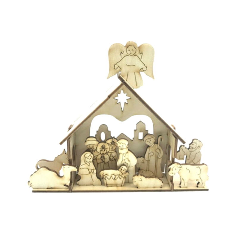Laser Cut Nativity Christmas Scene Creche Wooden Mary Joseph Baby Jesus