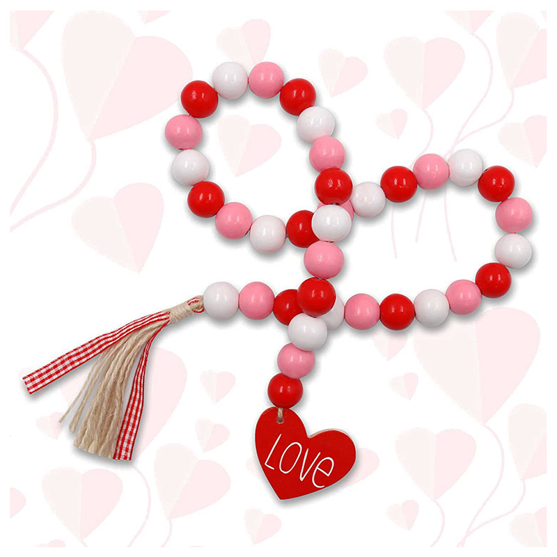Valentine‘s Day Wood Bead Garland with Rustic Tassels 