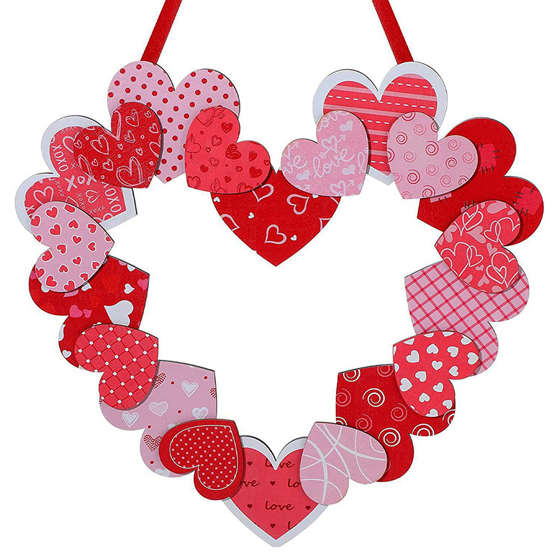 Valentines Day Decorations Wooden Valentines Day Heart Wreath 