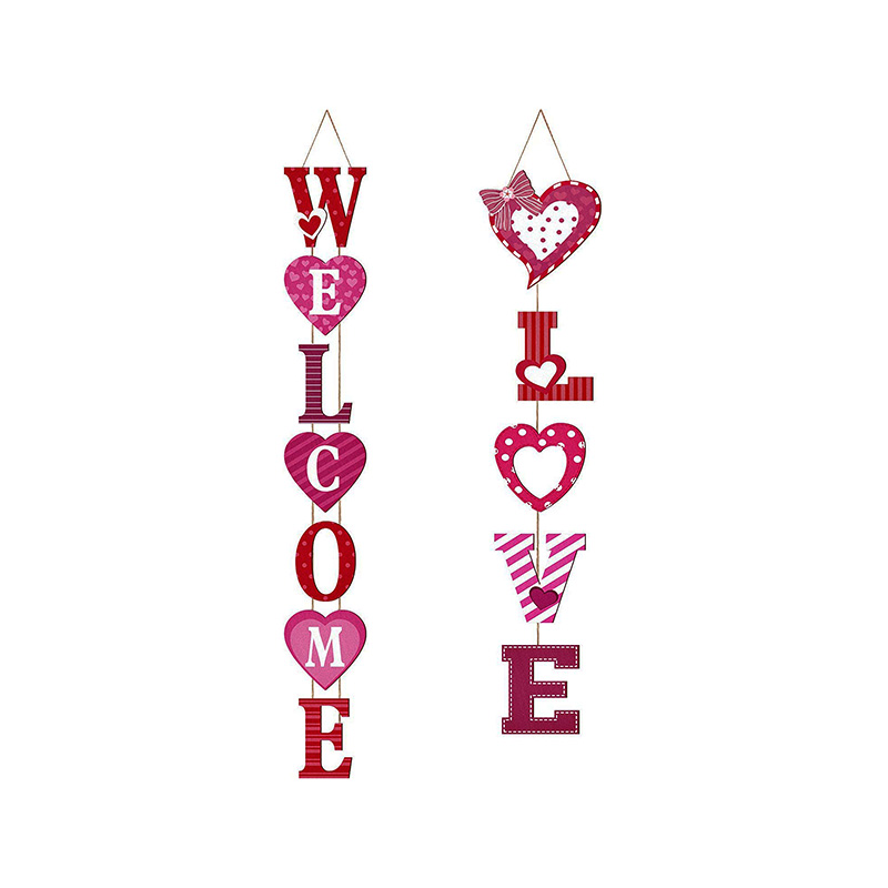 2 Pieces Valentine's Day Hanging Signs Welcome Love Hanging Wooden Signs 