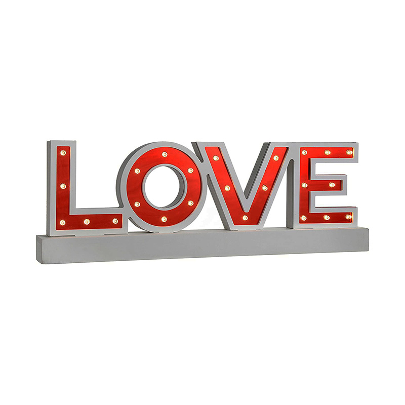 Pre-Lit Mirror Love Sign with Base Christmas Decoration, Wood, 38 cm - Red