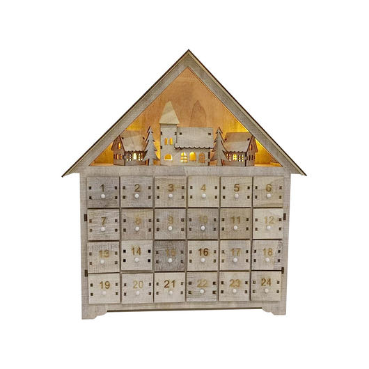 Christmas Pre-Lit Wooden Village Scene House Advent Calendar With 24 Storage Drawers