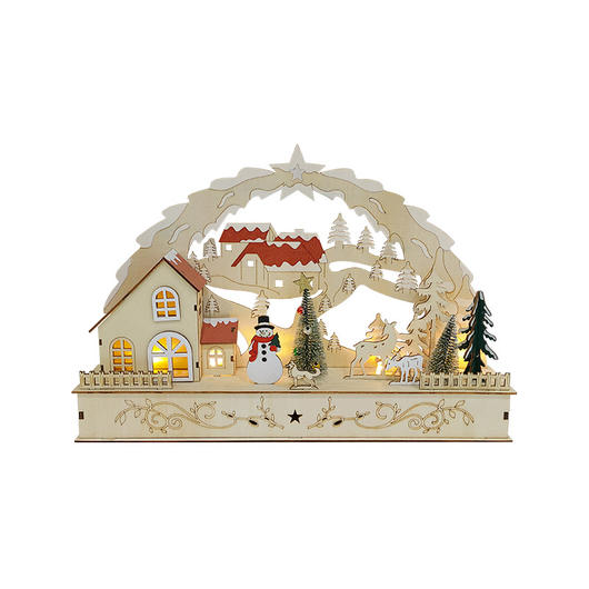 Natural Wooden Christmas Bridge Festive Scene Decoration Battery Operated Warm White LED Xmas Table Decor