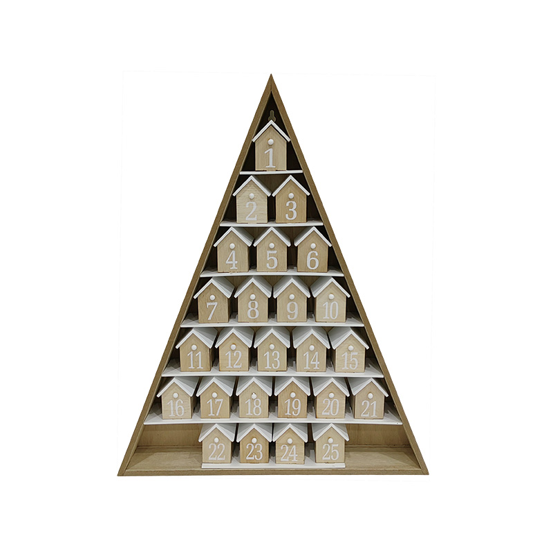 Wooden Christmas Tree Advent Calendar With 25 Number Small Houses Decoration Natural