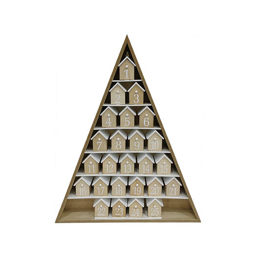 Wooden Christmas Tree Advent Calendar With 25 Number Small Houses Decoration Natural