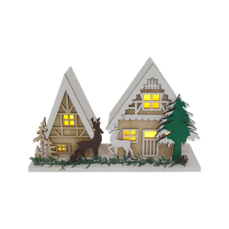 Christmas Wooden Village, LED Luminous House with Roof of Snow Christmas House Decoration for Collection, Tabletop Decoration