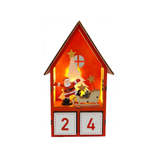 Pre-Lit Santa Claus Countdown Calendar Xmas Calendar Reusable Detachable Blocks Tabletop Ornaments Red
