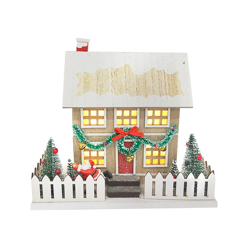 Pre-lit Xmas Snowy Courtyard Villa With Window Home Decor