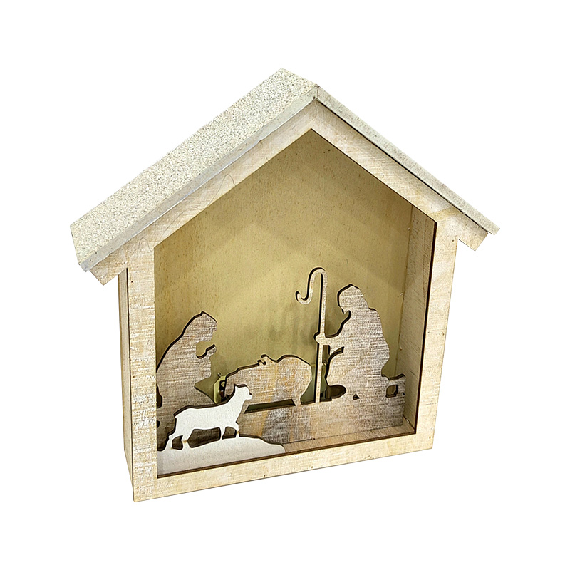 Christmas Nativity Wooden Figurine Nativity Scene Ornament Home Living Room Desktop Statue Festival Decorations