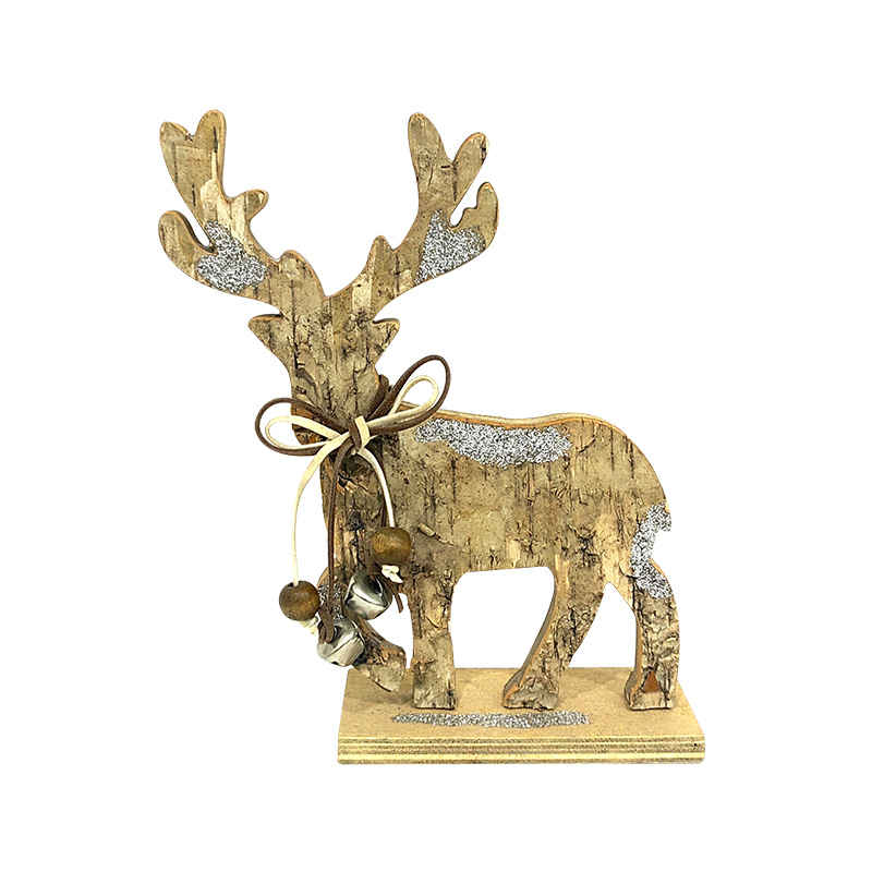 Wood Bark Look Deer Elk Decor with Small Bell