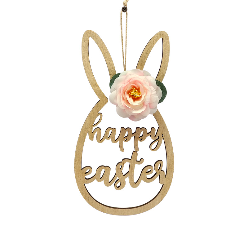 Easter Rabbit Wooden Shapes Slice Hanging Pendant