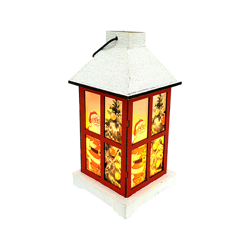 Pre-Lit Snow Topped Table Lantern Christmas Santa with Film Lantern