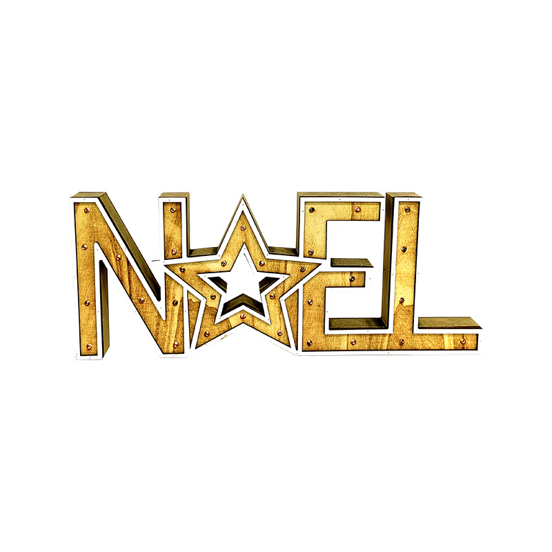 Pre-lit Lettering NOEL Sign Wooden Ornaments Natural