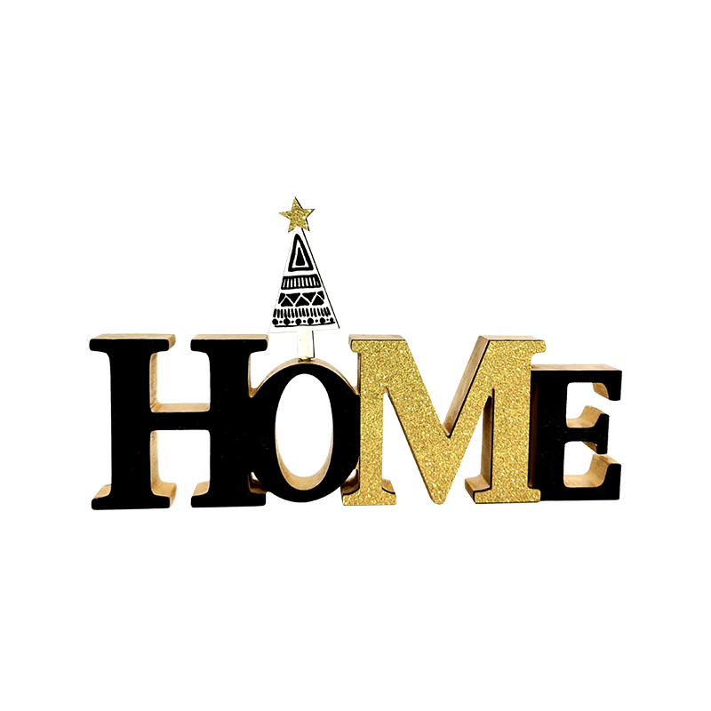 Lettering HOME Sign Wooden Ornaments Black and Golden