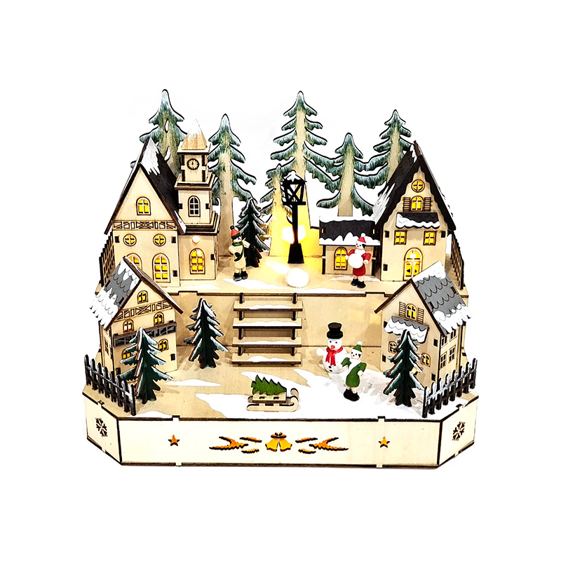 Winter Snow Village House Scene Stair Decor